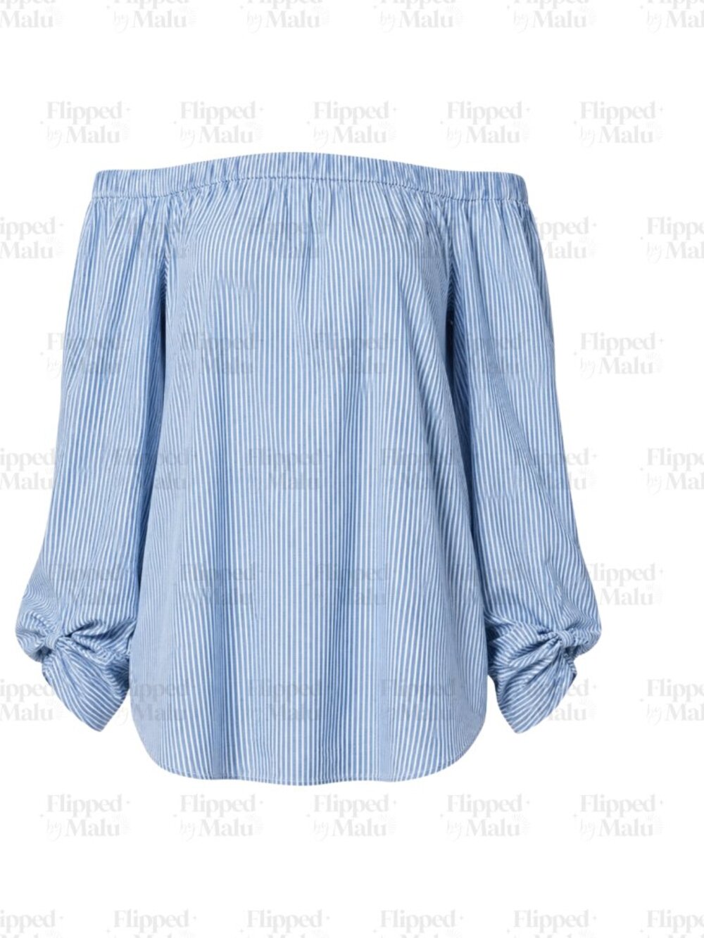 NWT Karen Kane Blue Striped Off-Shoulder Tie-Sleeve Top Size Small